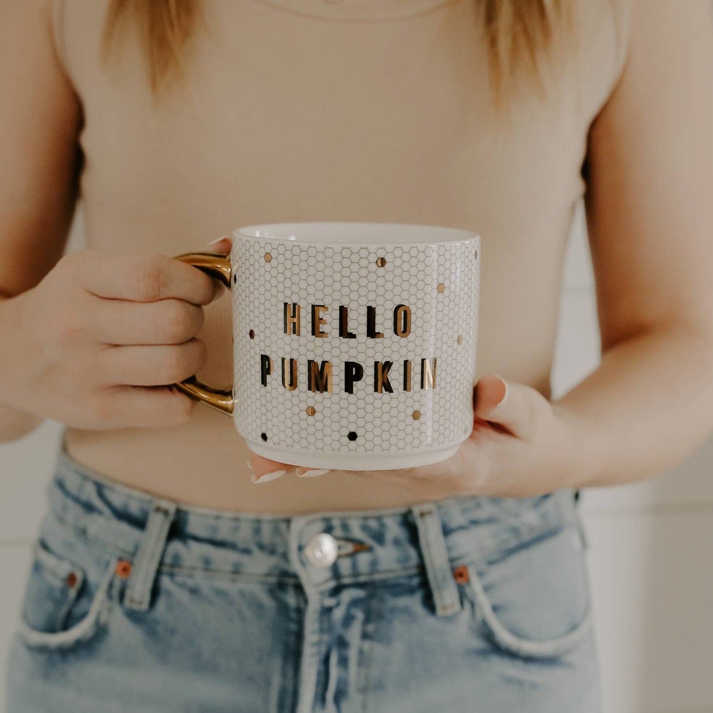 Hello Pumpkin Gold Tile Mug