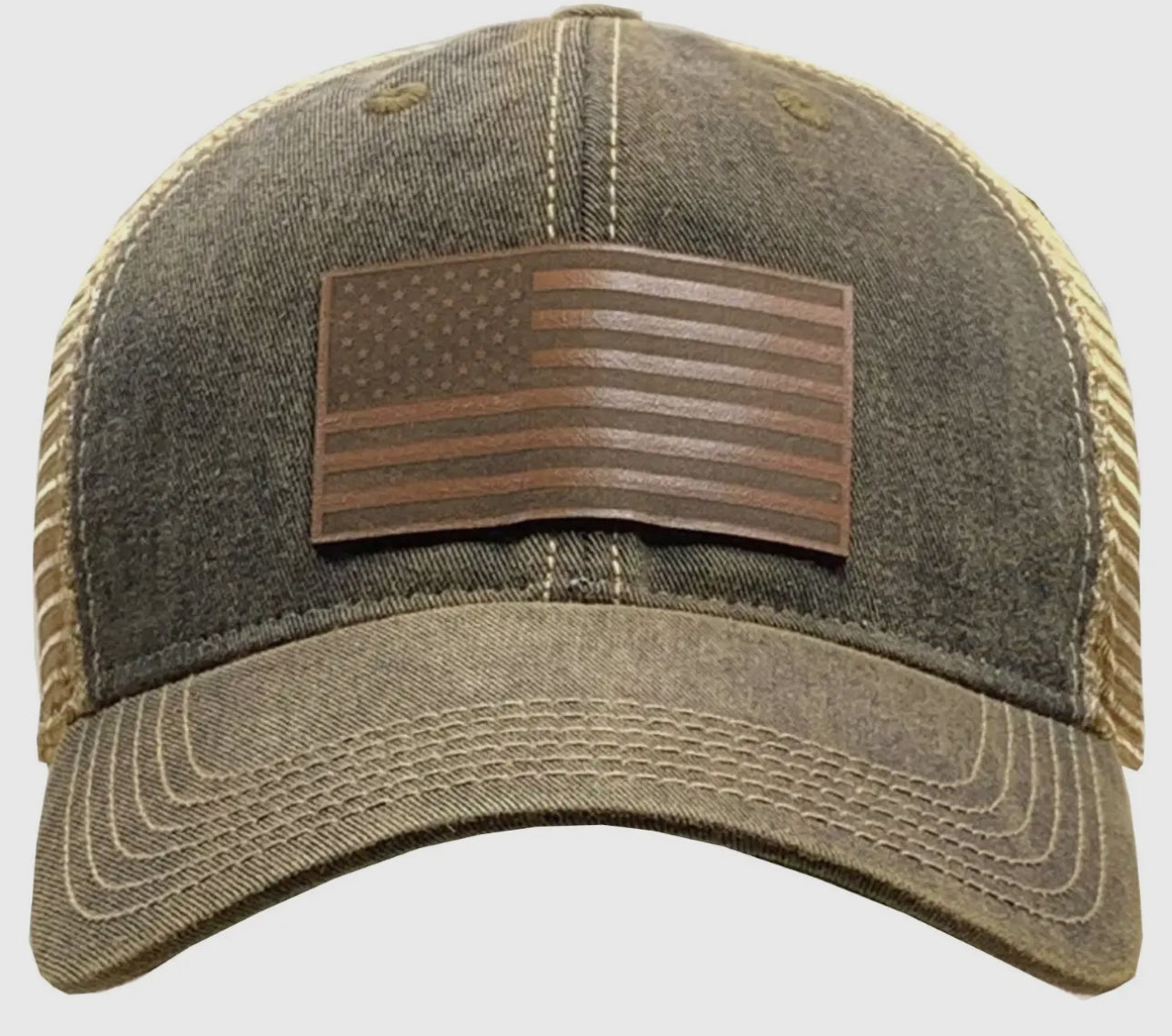 American Flag Leather Patch Trucker Hat