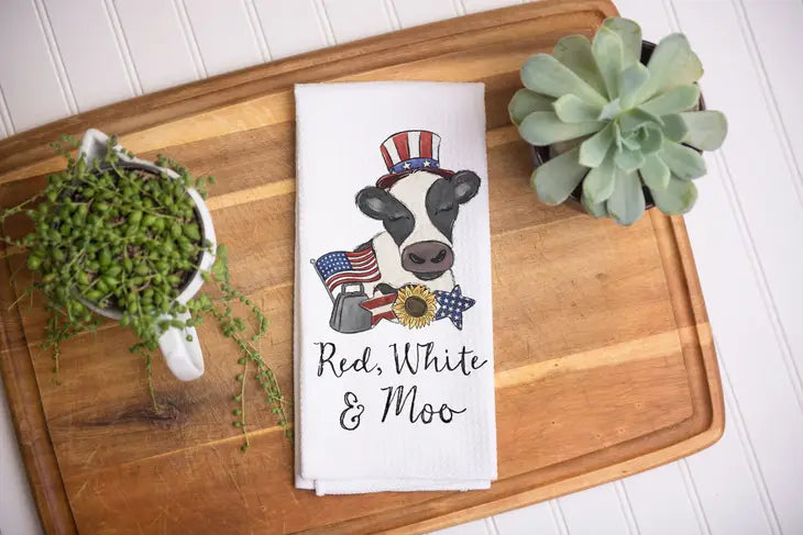 Red, White, and Moo Kitchen Towel